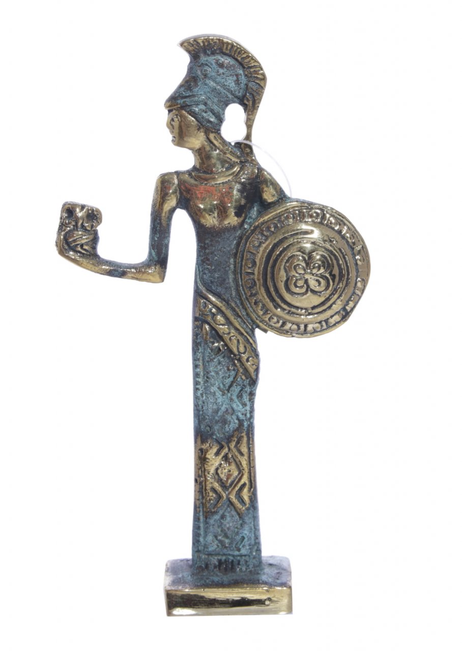 Bronze Statue of Goddess Athena with an owl and her shield